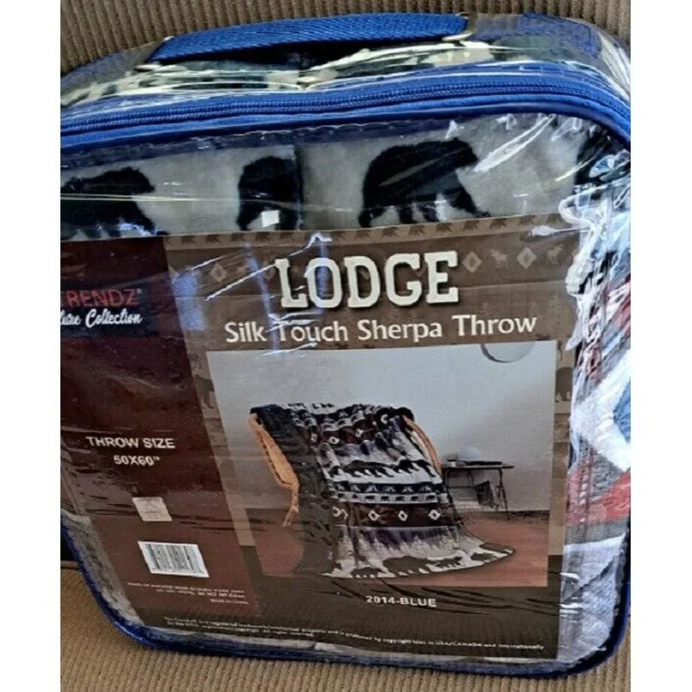 New Blue Lodge Rustic Moose Plush Fleece Throw Gift Blanket Sherpa Bear Forest
